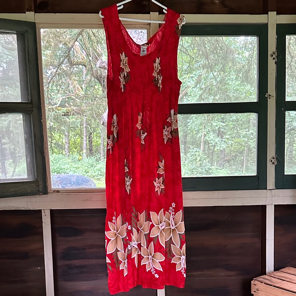 Vibrant Red Floral Maxi Vacation House dress Dress